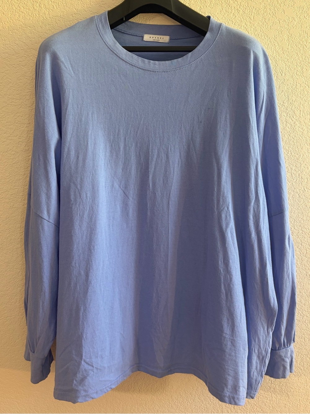 Grande Korean Light Blue Crewneck Drop Shoulder Long Sleeve Tee Shirt